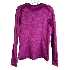 Lululemon Base Runner‎ Long Sleeve Shirt Womens M Mini Check Pique Raspberry